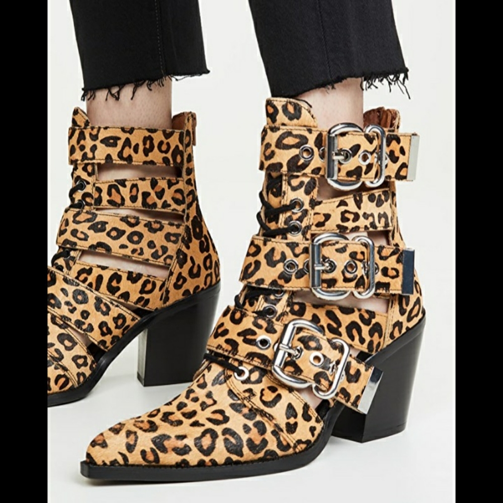 Jeffrey Campbell Caceres Cheetah Buckle Booties 6.5